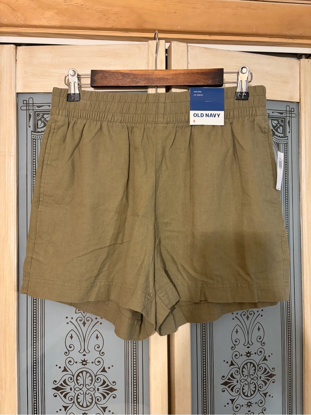 Old Navy Olive High-Rise Linen-Blend Shorts